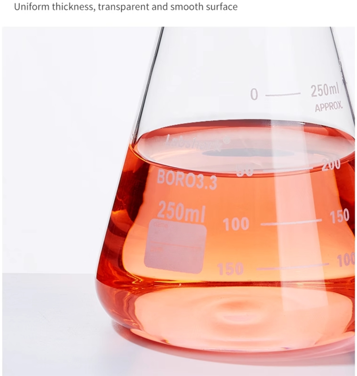 BKMAM Hot Sale Laboratory Use Borosilicate Glass 3.3 Narrow Neck Conical Flask Erlenmeyer Flask