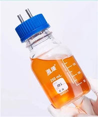 Garrafa alta dos meios da garrafa do reagente de vidro do borosilicato 3.3 dos produtos vidreiros do laboratório com tampão de parafuso azul de aço inoxidável